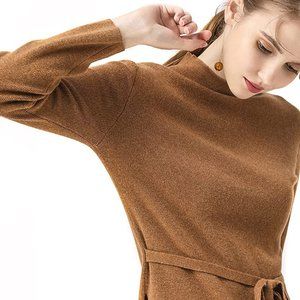 BEYOND FASHION 100% Pure Cashmere Sweater Turtle Neck Long Sleeves with Belt
